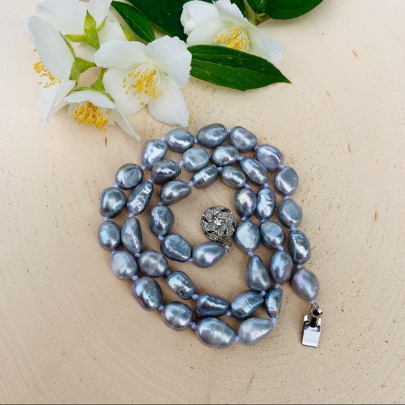 Real Natural Silver Pearl Beaded Necklace Jewelry - Picture 6 of 6